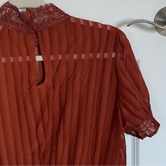New! Haute Monde Rust Orange Sheer Lace High Neck Peplum Blouse Top 35162 - Picture 10 of 15